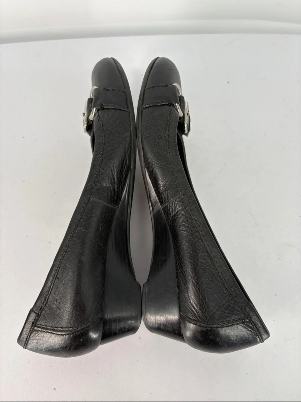 🐺 Franco Sarto Black pebbled Leather Buckle Flats